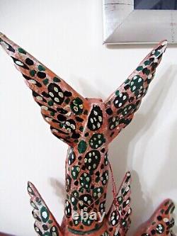 Rare Vtg Mexico 22 Carved Wood HP Wall Statue Winged Lobster Mermaid Folk Art