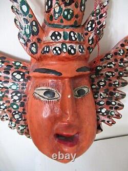 Rare Vtg Mexico 22 Carved Wood HP Wall Statue Winged Lobster Mermaid Folk Art