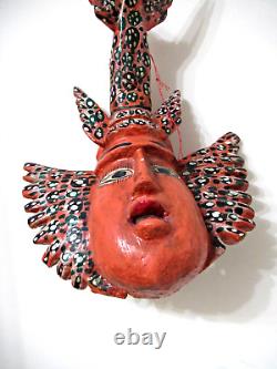 Rare Vtg Mexico 22 Carved Wood HP Wall Statue Winged Lobster Mermaid Folk Art
