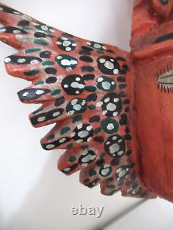 Rare Vtg Mexico 22 Carved Wood HP Wall Statue Winged Lobster Mermaid Folk Art