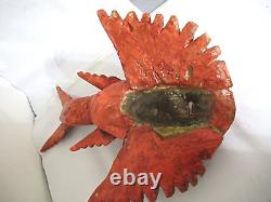 Rare Vtg Mexico 22 Carved Wood HP Wall Statue Winged Lobster Mermaid Folk Art