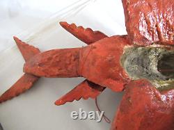 Rare Vtg Mexico 22 Carved Wood HP Wall Statue Winged Lobster Mermaid Folk Art