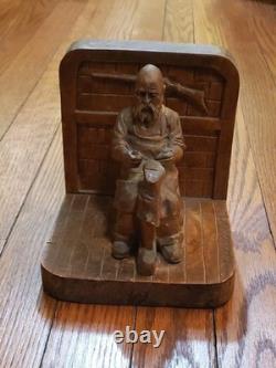 Rare Wood Folk Art Hand Carved Shoemaker by Andre Bourgault Signed