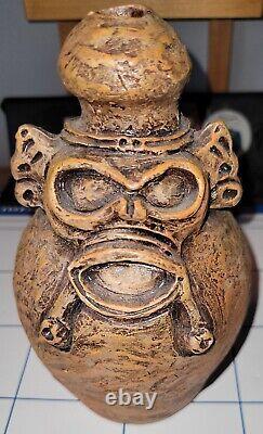 Rare carved pottery 1933 Monkey Deity Face Jug Aztecs Folk Art Signed