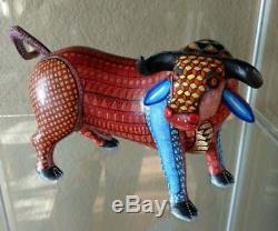 Redchester Alebrije Bull Genuine Oaxacan Wood Carving Mexican Folk Art