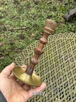 Remarkable Candle Holder Folk Art Carved Wood