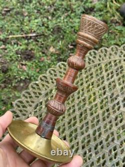 Remarkable Candle Holder Folk Art Carved Wood