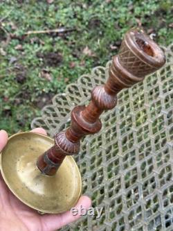 Remarkable Candle Holder Folk Art Carved Wood