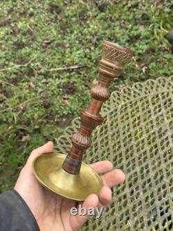 Remarkable Candle Holder Folk Art Carved Wood
