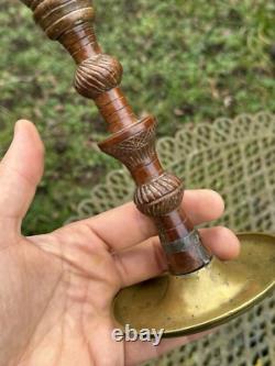 Remarkable Candle Holder Folk Art Carved Wood