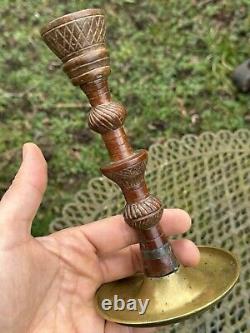 Remarkable Candle Holder Folk Art Carved Wood
