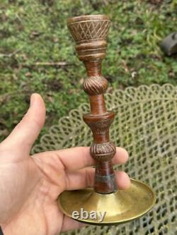 Remarkable Candle Holder Folk Art Carved Wood