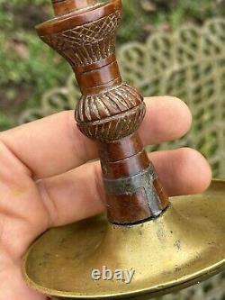 Remarkable Candle Holder Folk Art Carved Wood