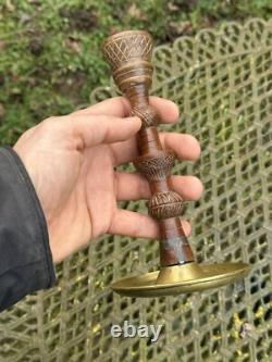 Remarkable Candle Holder Folk Art Carved Wood