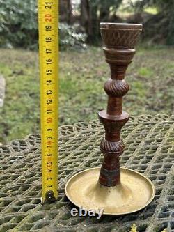 Remarkable Candle Holder Folk Art Carved Wood