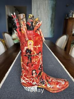 Ronald Cooper Original Folk Art Boot 2007 Hell It Is Outsider 5 Carved Figures