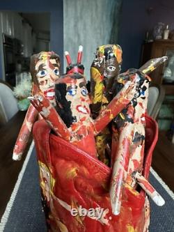 Ronald Cooper Original Folk Art Boot 2007 Hell It Is Outsider 5 Carved Figures