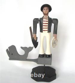 Russell Snow Hand Carved Wood Wooden 18C Sailor Whale Whirligig Figure FOlk Art