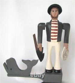 Russell Snow Hand Carved Wood Wooden 18C Sailor Whale Whirligig Figure FOlk Art