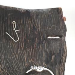 Rustic Folk Art Carved Wood Mask Bearded Man Hollow Eye Outsider Backwoods Decor