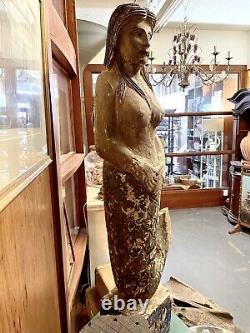 Rustic Primitive Hand Made Wood Carved Folk Art Mermaid Sculpture #1