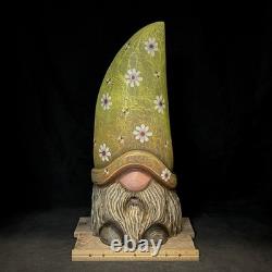 SHRUM 22 Spring Gnome Carving Wood Art Folk Art Sculpture OOAK