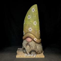 SHRUM 22 Spring Gnome Carving Wood Art Folk Art Sculpture OOAK