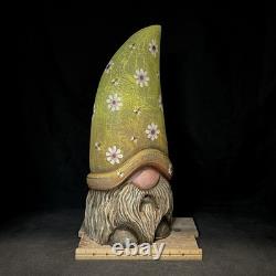 SHRUM 22 Spring Gnome Carving Wood Art Folk Art Sculpture OOAK