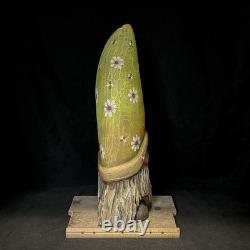 SHRUM 22 Spring Gnome Carving Wood Art Folk Art Sculpture OOAK