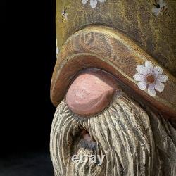 SHRUM 22 Spring Gnome Carving Wood Art Folk Art Sculpture OOAK