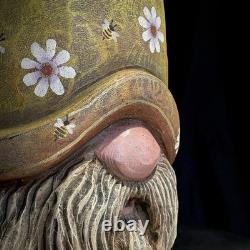 SHRUM 22 Spring Gnome Carving Wood Art Folk Art Sculpture OOAK