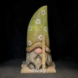 SHRUM 22 Spring Gnome Carving Wood Art Folk Art Sculpture OOAK