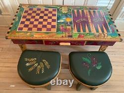 STICKS Urban Game Table and stools folk art chess, checkers, backgammon