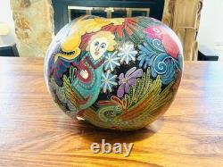 STUNNING Detailed Folk Art Carved Gourd Hand Painted Artist Signed S. Mock'o4