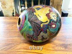 STUNNING Detailed Folk Art Carved Gourd Hand Painted Artist Signed S. Mock'o4