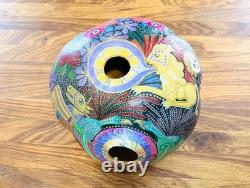 STUNNING Detailed Folk Art Carved Gourd Hand Painted Artist Signed S. Mock'o4
