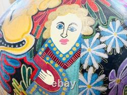 STUNNING Detailed Folk Art Carved Gourd Hand Painted Artist Signed S. Mock'o4
