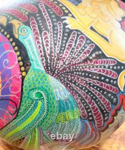 STUNNING Detailed Folk Art Carved Gourd Hand Painted Artist Signed S. Mock'o4