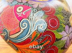 STUNNING Detailed Folk Art Carved Gourd Hand Painted Artist Signed S. Mock'o4