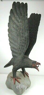 STUNNING HAND CARVED FOLK ART EAGLE withPOLYCHROME PAINT ca 1920's-30's 33tx11w