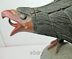 STUNNING HAND CARVED FOLK ART EAGLE withPOLYCHROME PAINT ca 1920's-30's 33tx11w