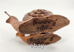 S. Arthur Shoemaker Wood Hand Carved 2 Snails 1991 Carving Folk Art Lancaster