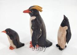 S. Arthur Shoemaker Wood Hand Carved 3 Penguins Carving Folk Art Lancaster