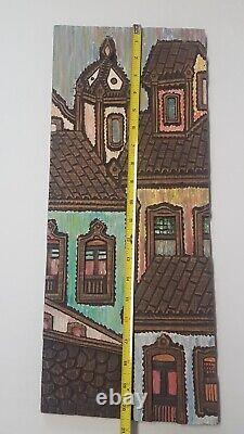 Salvador Bahia Brazil Folk Art Relief Houses Carved Painted Wood Signed WAL 80