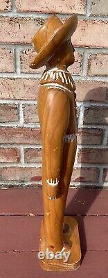 Sarreid Hand Carved Wood Sculptures Folk Art Amish 24 Man Woman Set Grain Vtg