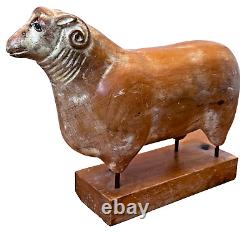Sarreid LTD Italy Carved Wood Brass Ram Sheep Animal Sculpture Folk Art Vtg Mcm