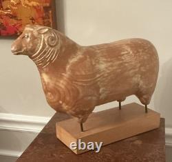 Sarreid LTD Italy Carved Wood Brass Ram Sheep Animal Sculpture Folk Art Vtg Mcm