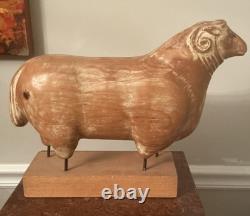 Sarreid LTD Italy Carved Wood Brass Ram Sheep Animal Sculpture Folk Art Vtg Mcm