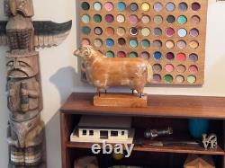 Sarreid LTD Italy Carved Wood Brass Ram Sheep Animal Sculpture Folk Art Vtg Mcm