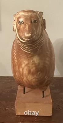 Sarreid LTD Italy Carved Wood Brass Ram Sheep Animal Sculpture Folk Art Vtg Mcm